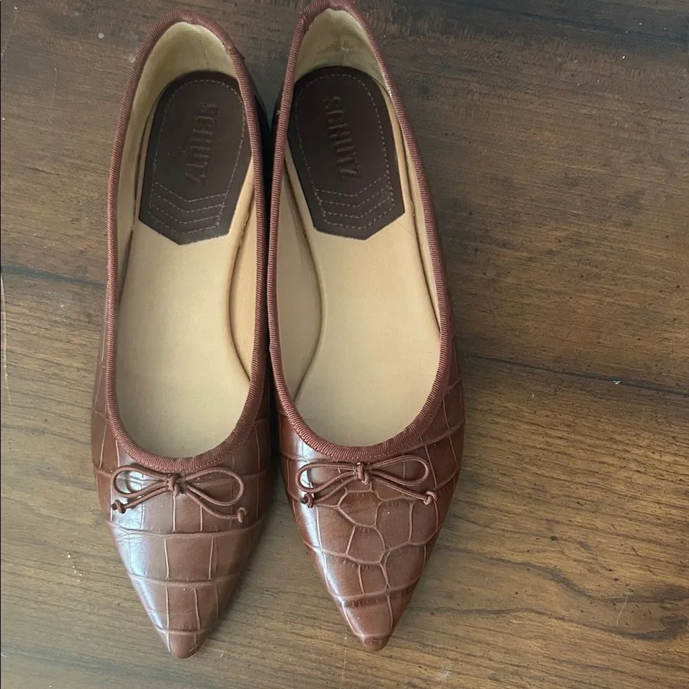 SCHUTZ Dal Chocolate Croc-Patterned Flats 8B EUC